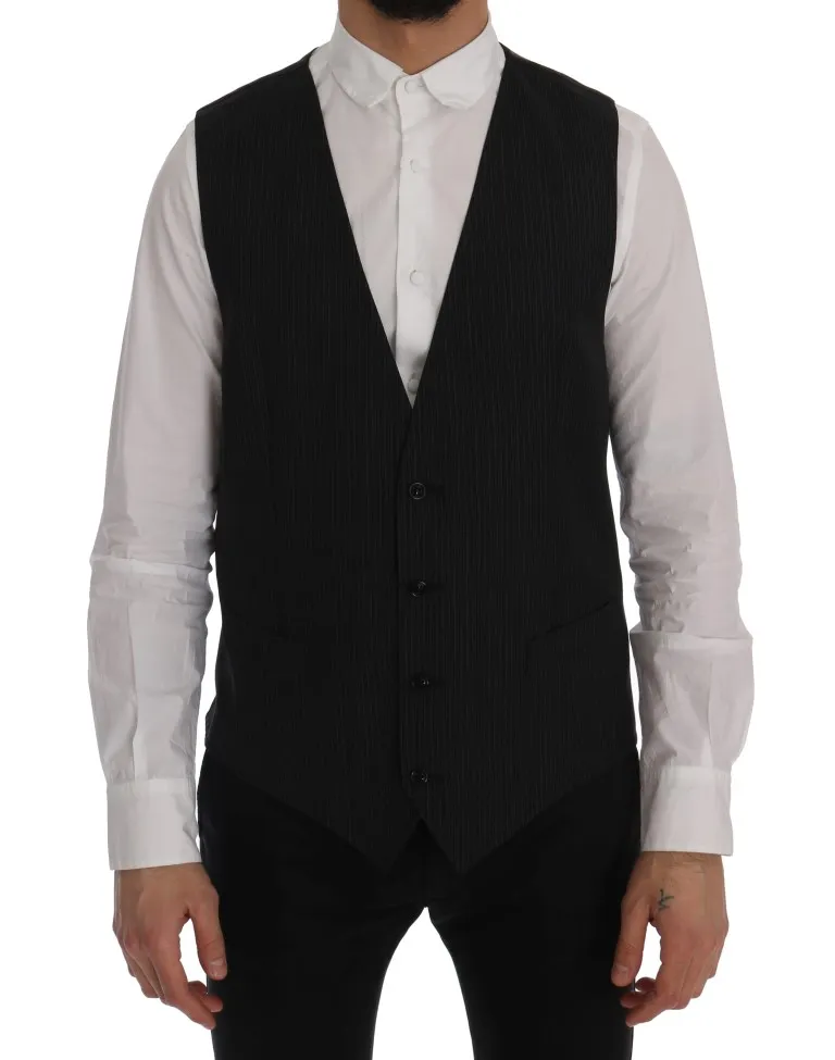 Dolce & Gabbana Men's Elegant Gray Striped Wool Blend Vest