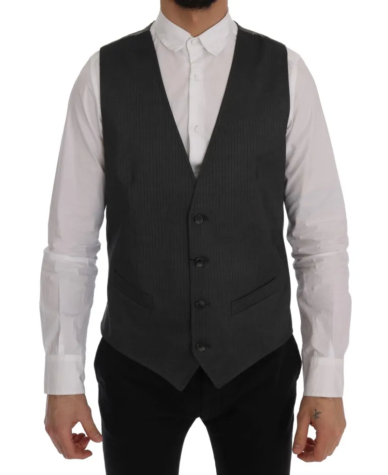 Dolce & Gabbana Men's Sleek Gray Single-Breasted Waistcoat Vest