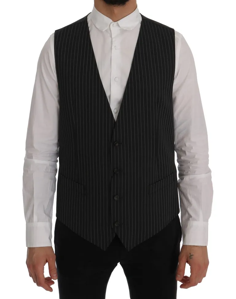 Dolce & Gabbana Men's Elegant Gray Striped Vest Waistcoat