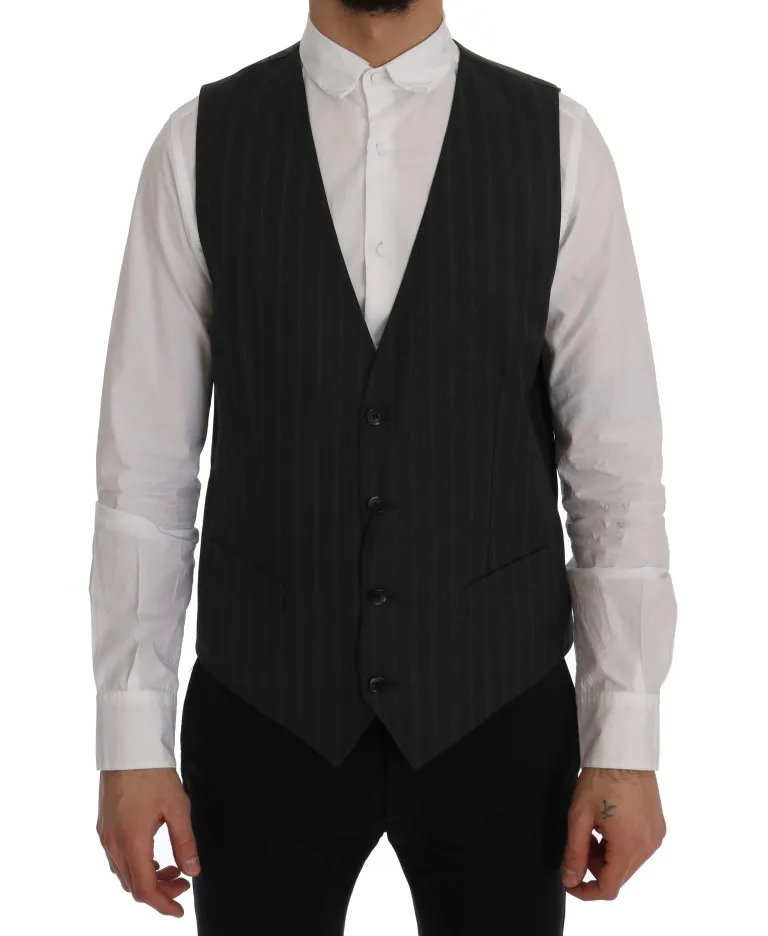 Dolce & Gabbana Men's Elegant Gray Striped Single Breasted Vest