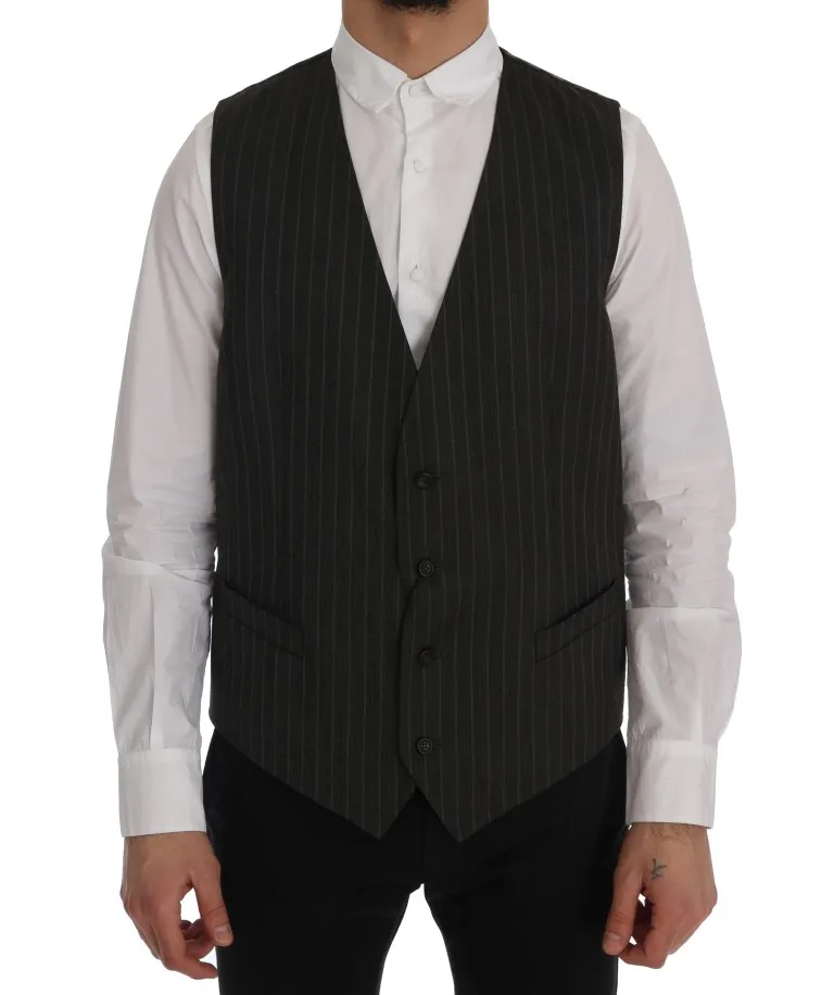Dolce & Gabbana Men's Elegant Striped Gray Wool Blend Waistcoat Vest