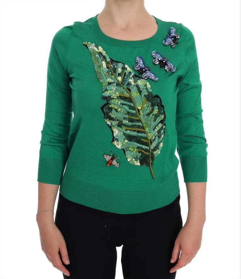 Dolce & Gabbana Women's Embellished Green Silk Pullover Sweater
