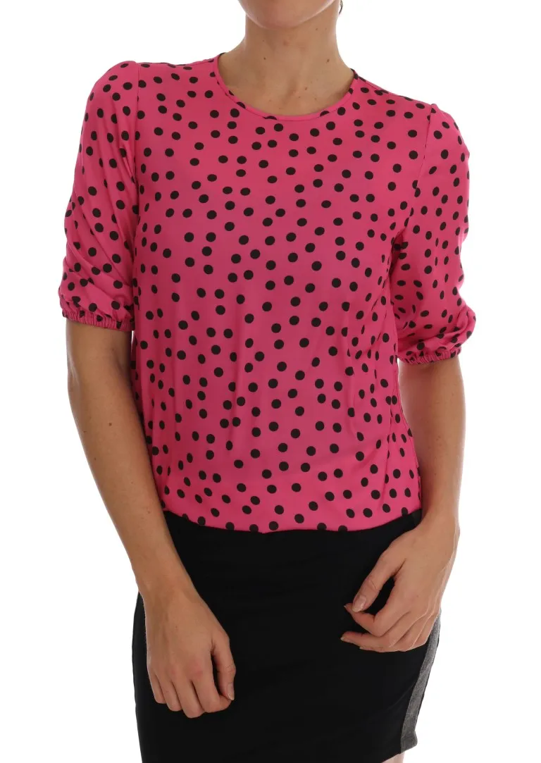 Dolce & Gabbana Women's Chic Pink Polka Dotted Silk Blouse