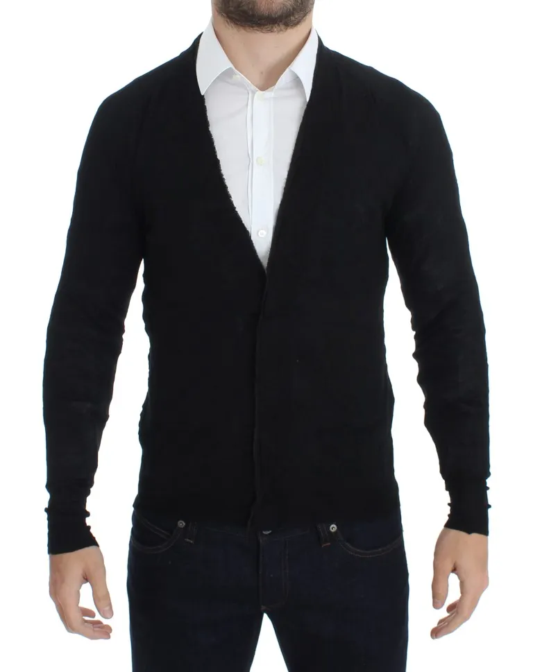 Costume National Men's Elegant Black Merino Wool Cardigan