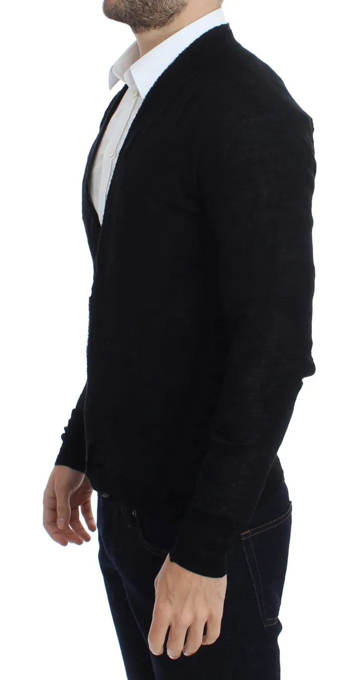 Costume National Men's Elegant Black Merino Wool Cardigan