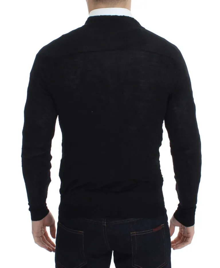 Costume National Men's Elegant Black Merino Wool Cardigan