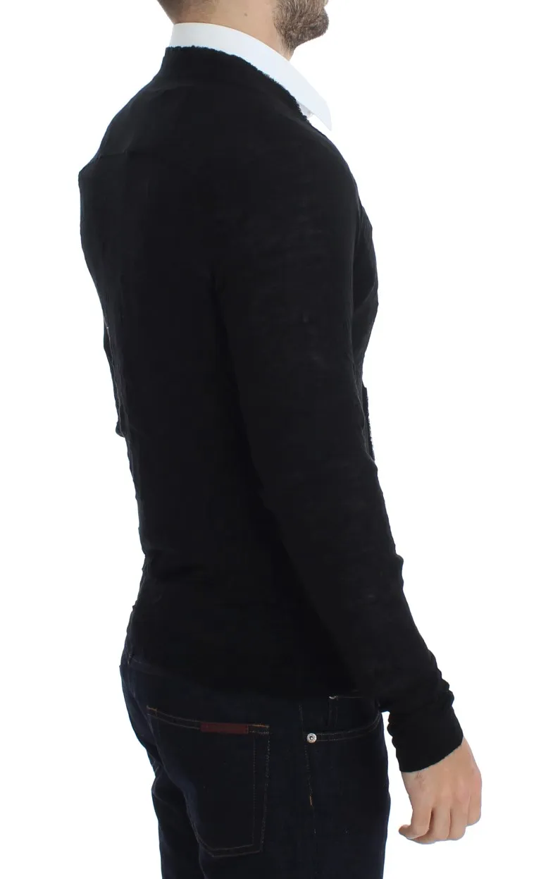 Costume National Men's Elegant Black Merino Wool Cardigan
