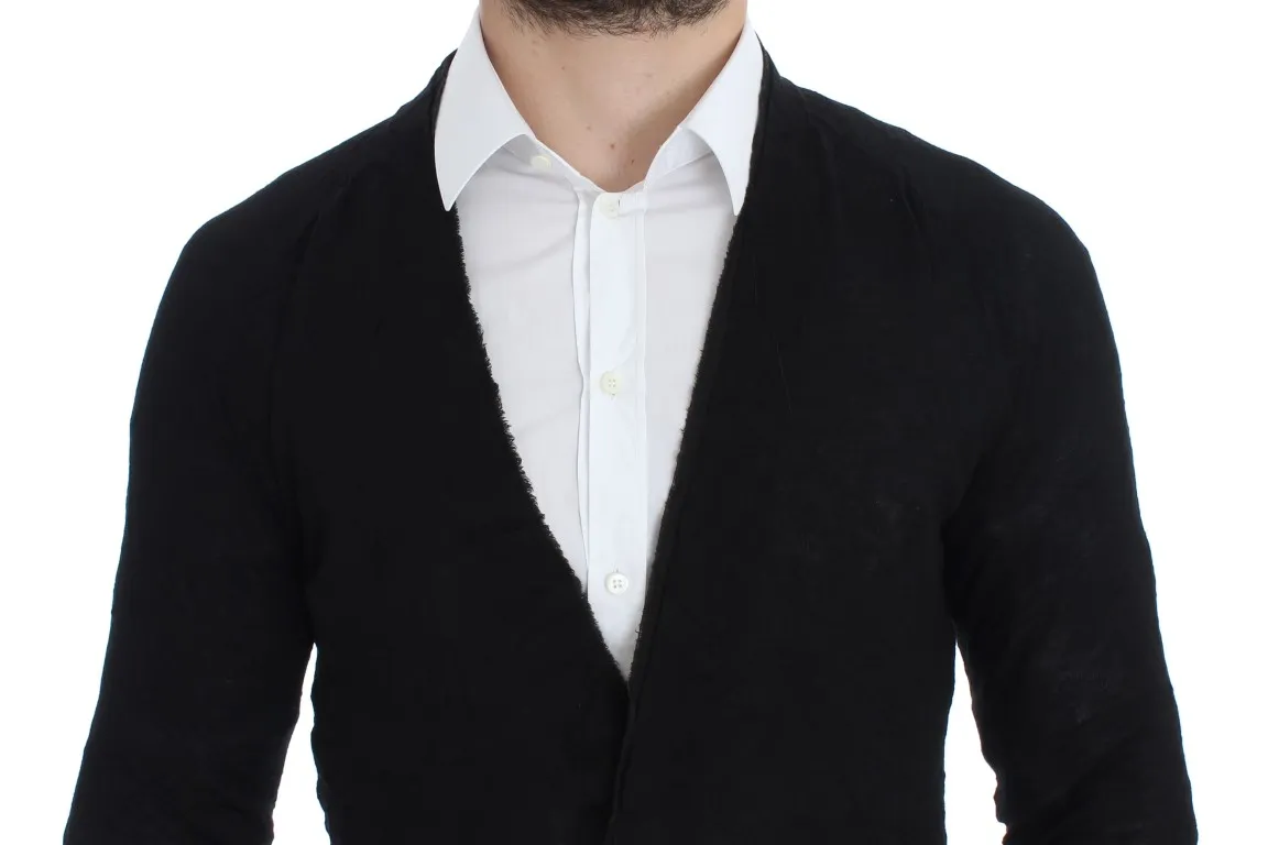 Costume National Men's Elegant Black Merino Wool Cardigan