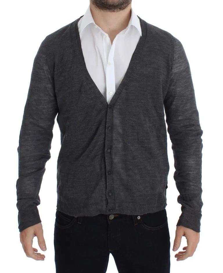 Costume National Men's Elegant Gray Wool Blend Cardigan Sweater