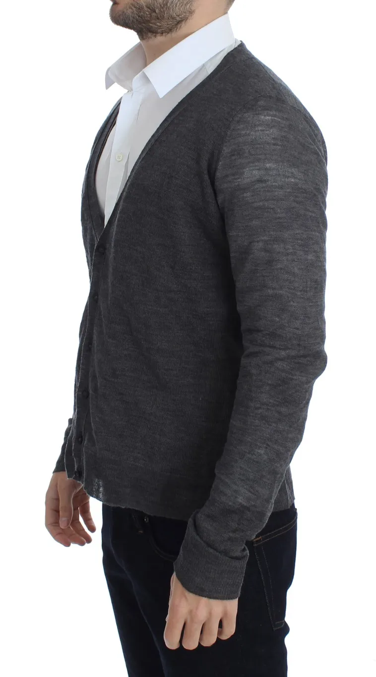 Costume National Men's Elegant Gray Wool Blend Cardigan Sweater