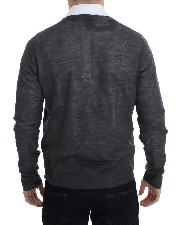 Costume National Men's Elegant Gray Wool Blend Cardigan Sweater