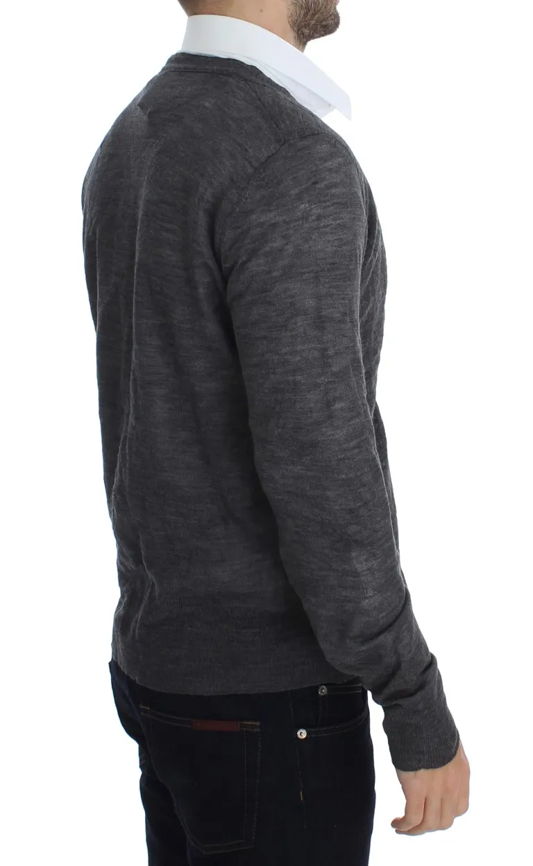 Costume National Men's Elegant Gray Wool Blend Cardigan Sweater