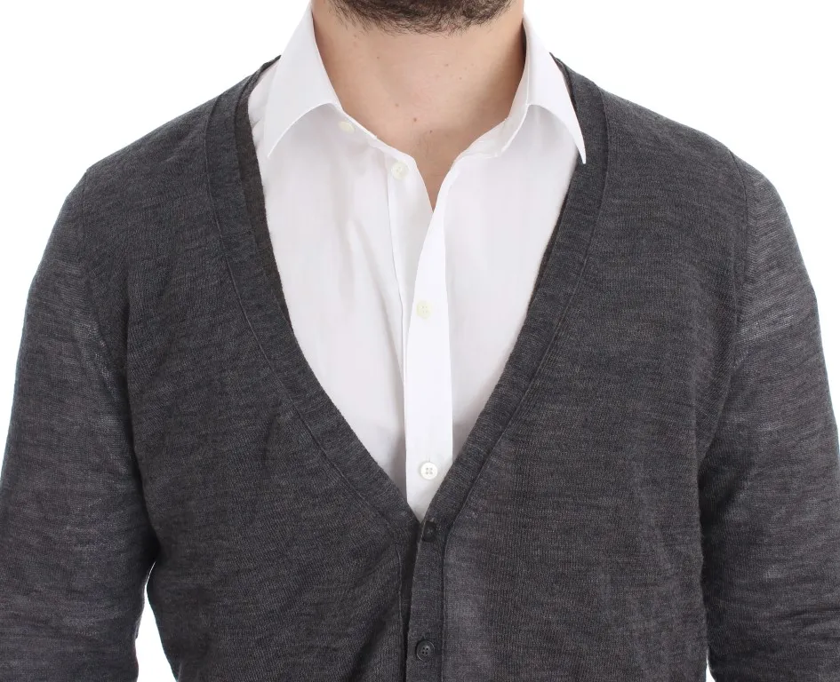 Costume National Men's Elegant Gray Wool Blend Cardigan Sweater