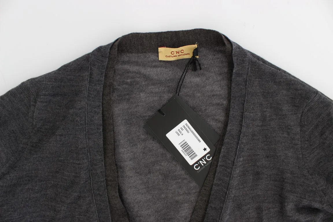 Costume National Men's Elegant Gray Wool Blend Cardigan Sweater