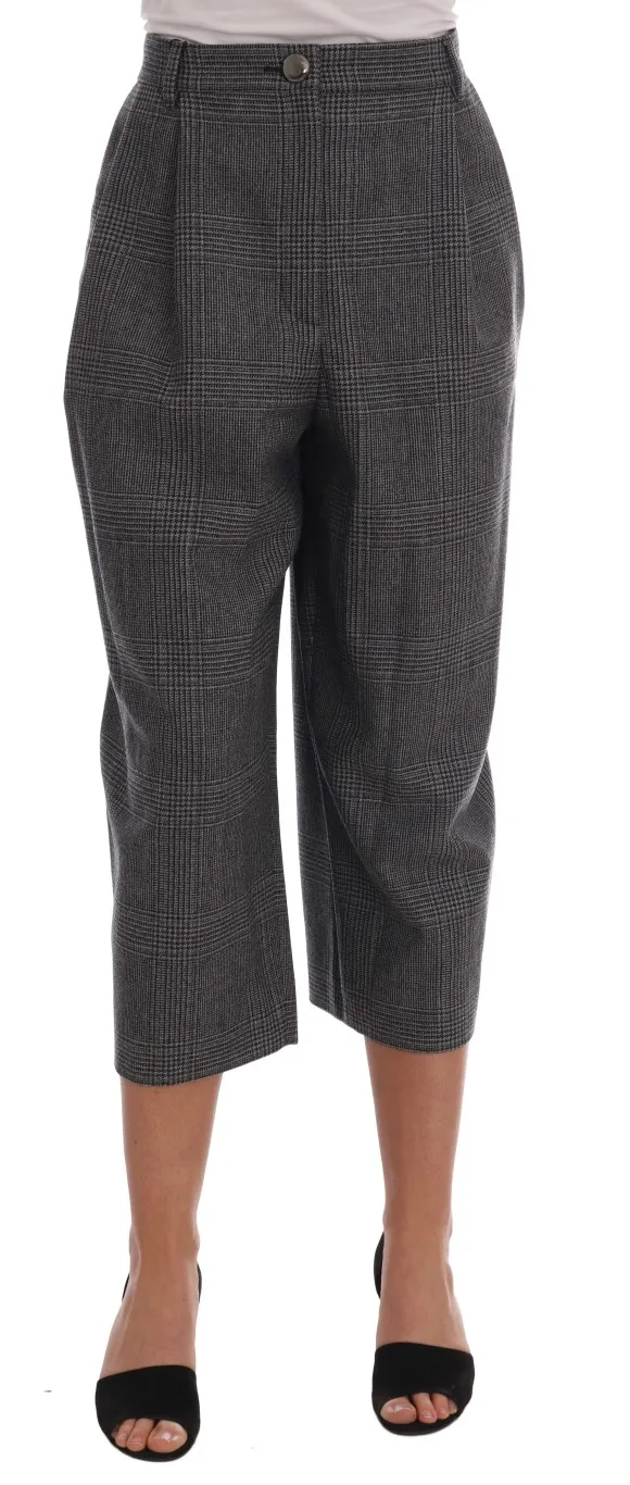 Dolce & Gabbana Women's Elegant Gray Check Capri Wool Pants