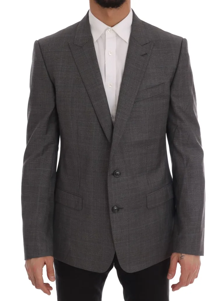 Dolce & Gabbana Men's Sleek Gray Checkered Wool Blazer