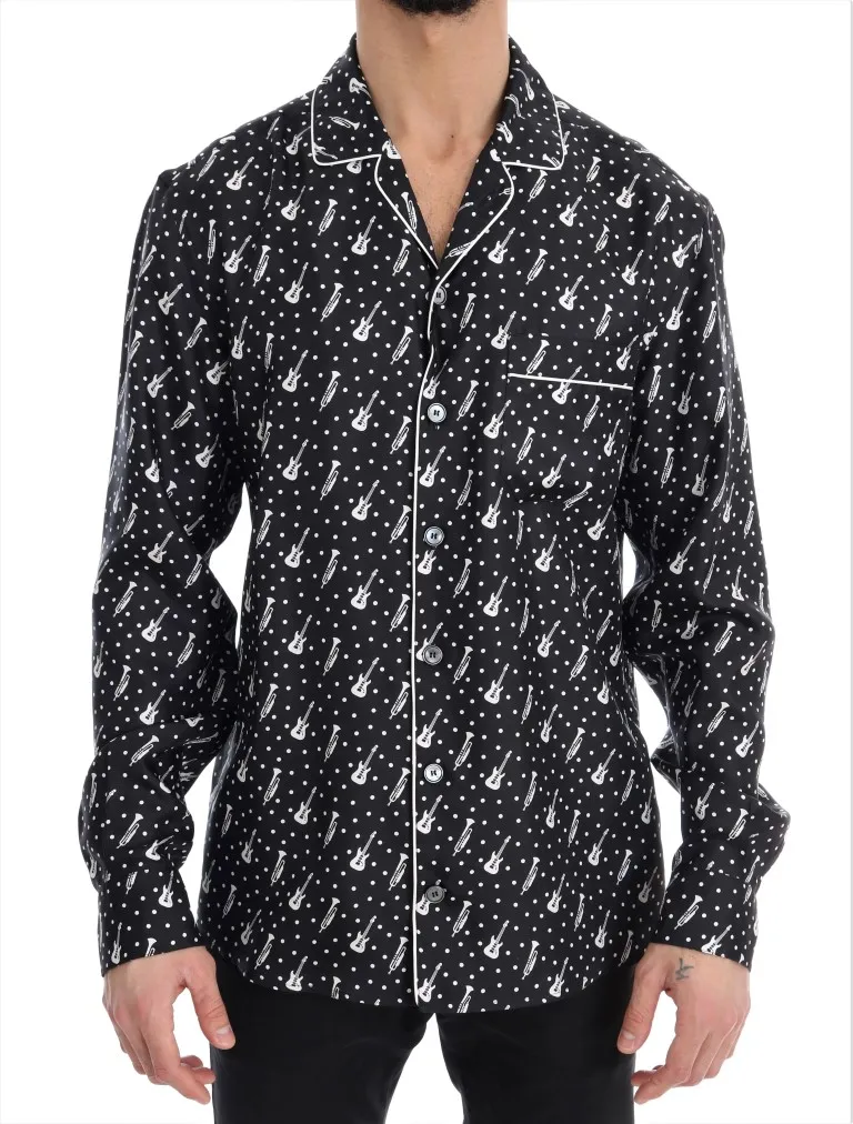 Dolce & Gabbana Men's Silk Black and White Jazz Motive Shirt