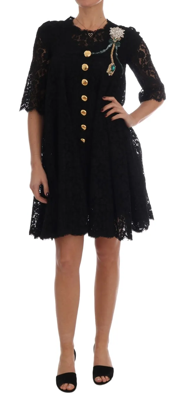 Dolce & Gabbana Women's Black A-line Taormina Lace Crystal Dress