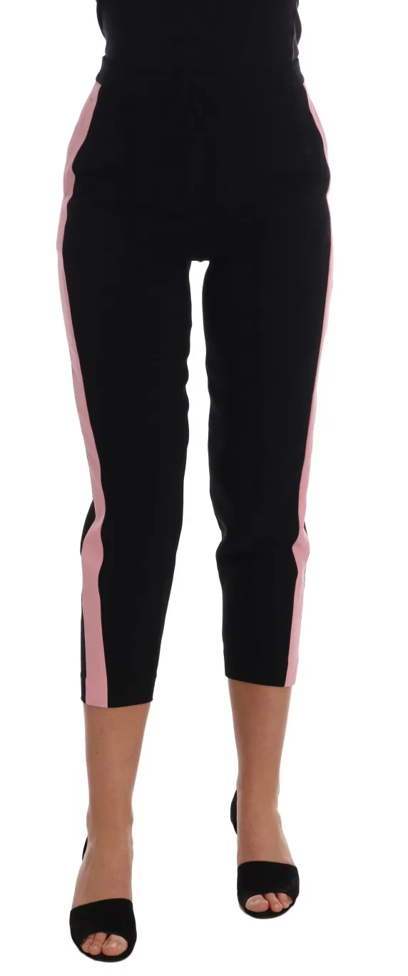 Dolce & Gabbana Women's Chic Black Capri Pants with Pink Side Stripes