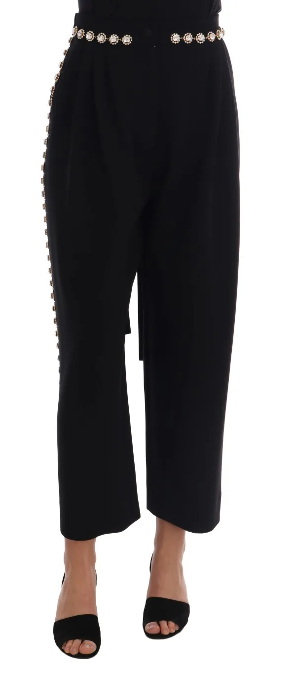 Dolce & Gabbana Women's Elegant High-Waist Ankle Pants with Gold Detailing