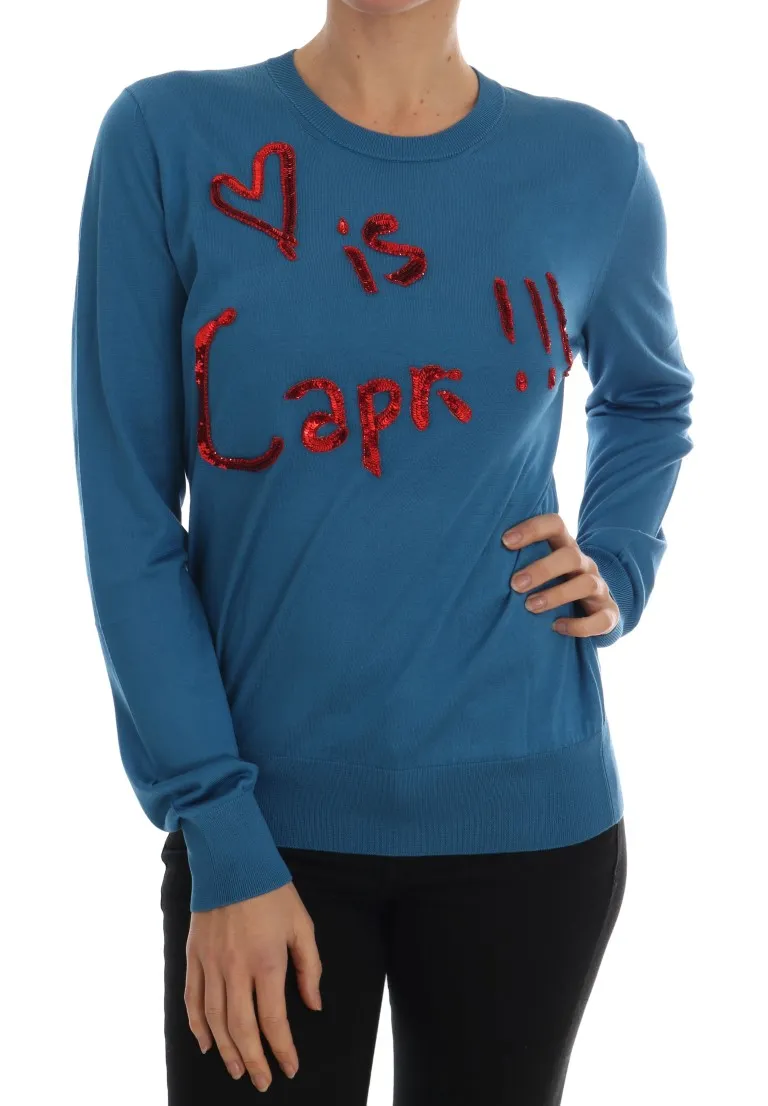 Dolce & Gabbana Women's Blue Silk Sequined Capri Pullover Sweater