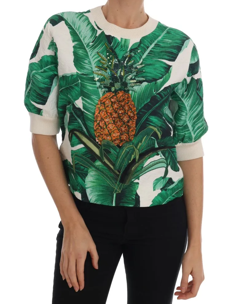 Dolce & Gabbana Women's Tropical Sequined Sweater - Lush Greenery Edition