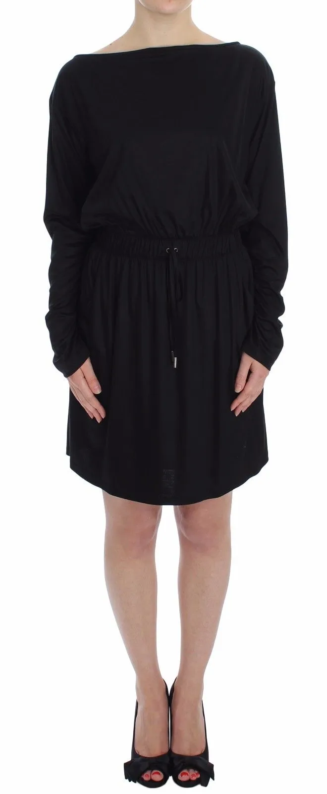 Versace Jeans Women's Elegant Black Silk Blend Shift Dress