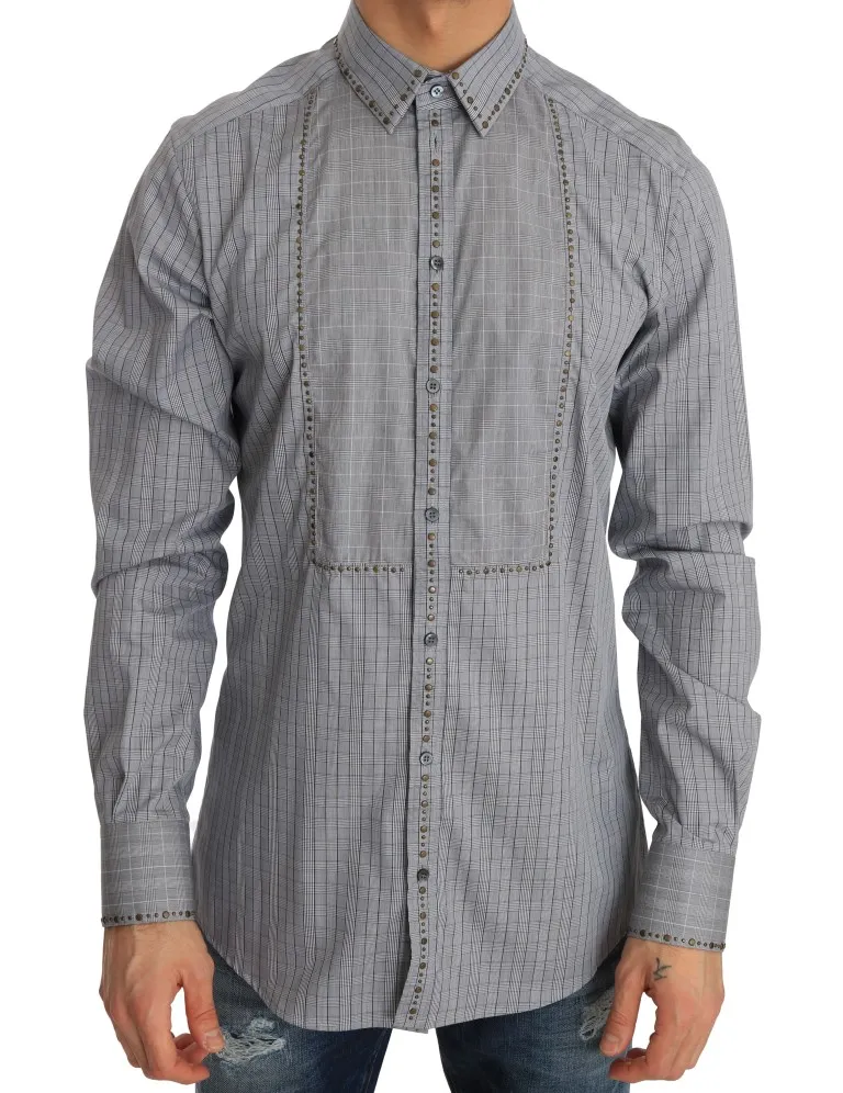 Dolce & Gabbana Men's Elegant Gray Checkered Slim Fit Casual Shirt