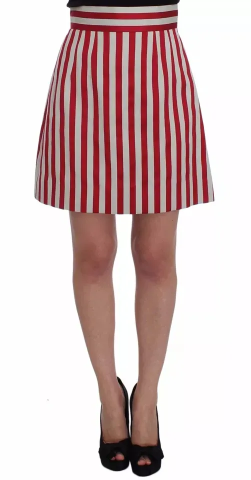 Dolce & Gabbana Women's Silver Red Striped Above Knees Skirt