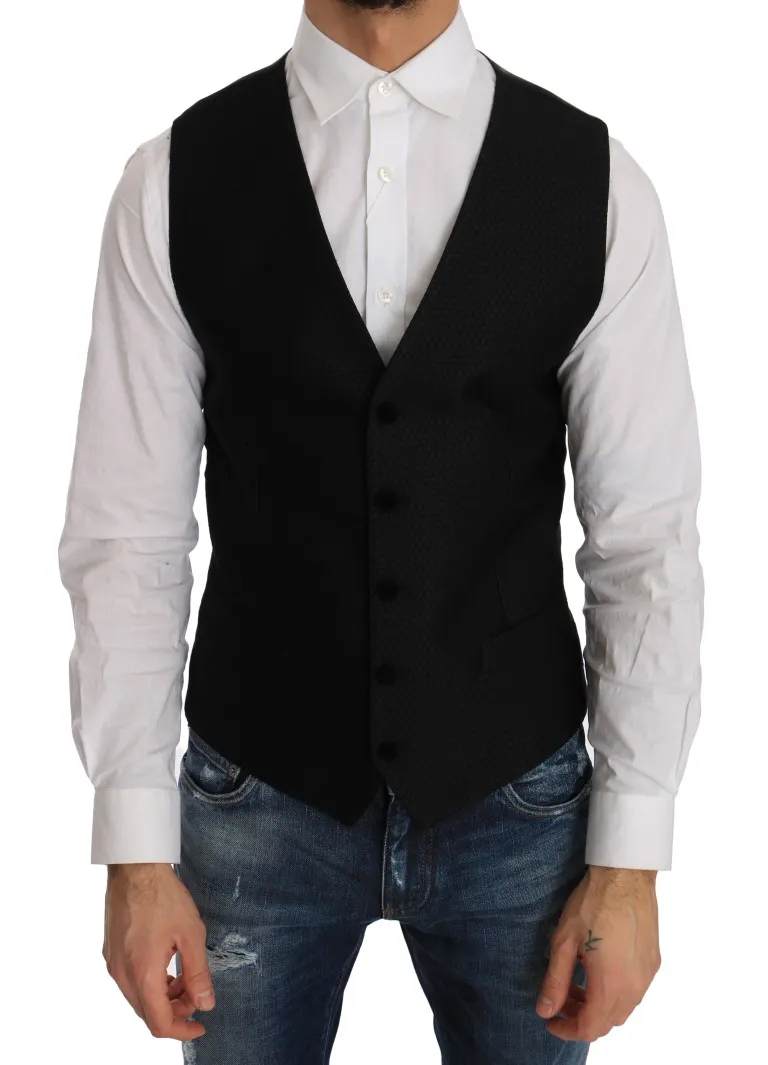 Dolce & Gabbana Men's Elegant Polka Dot Black Dress Vest