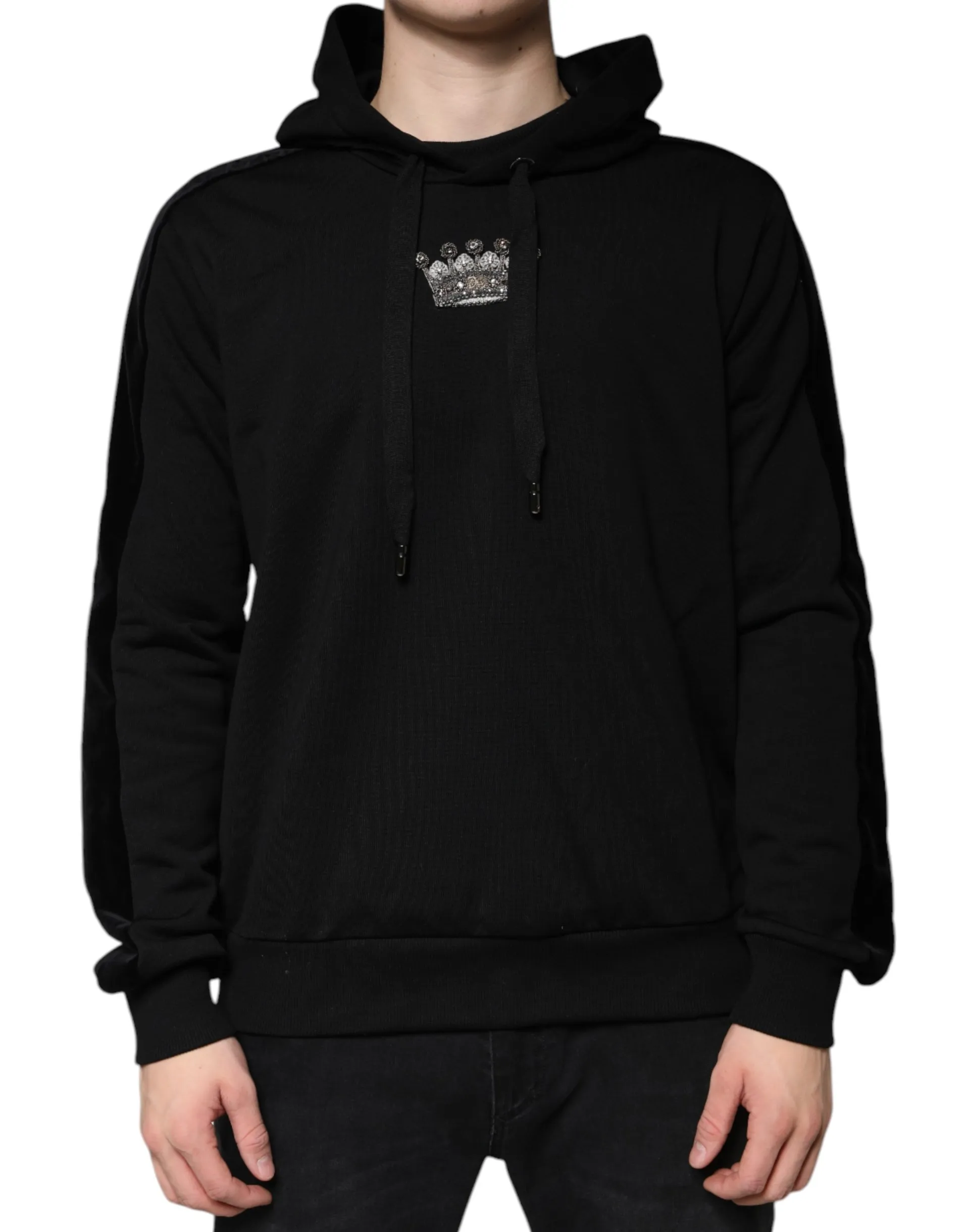 Dolce & Gabbana Men's Black Crown Cotton Hooded Sweatshirt Sweater