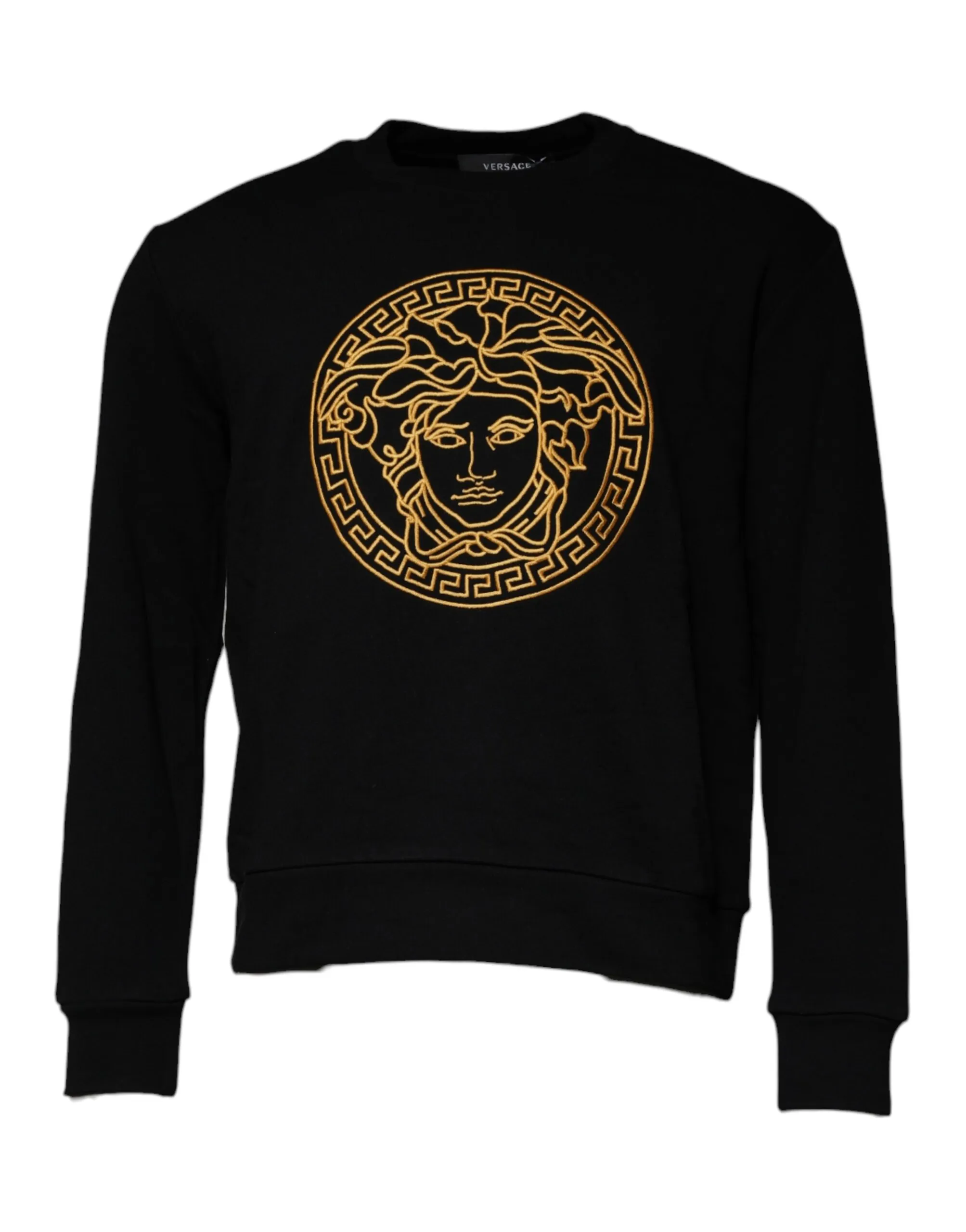 Versace Men's Black Medusa Embroidery Crew Neck Pullover Sweater
