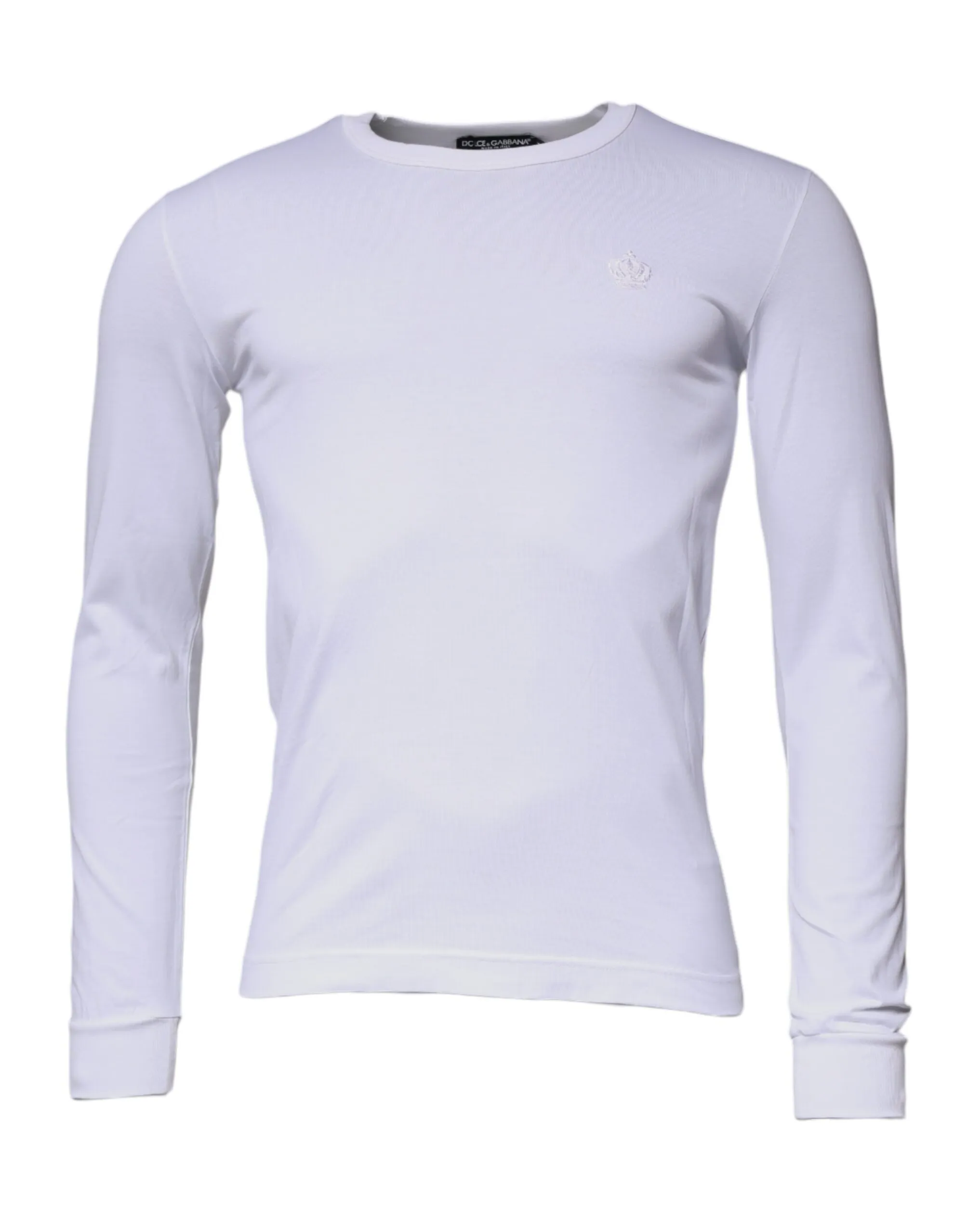Dolce & Gabbana Men's White Crown Crew Neck Cotton Pullover Sweater