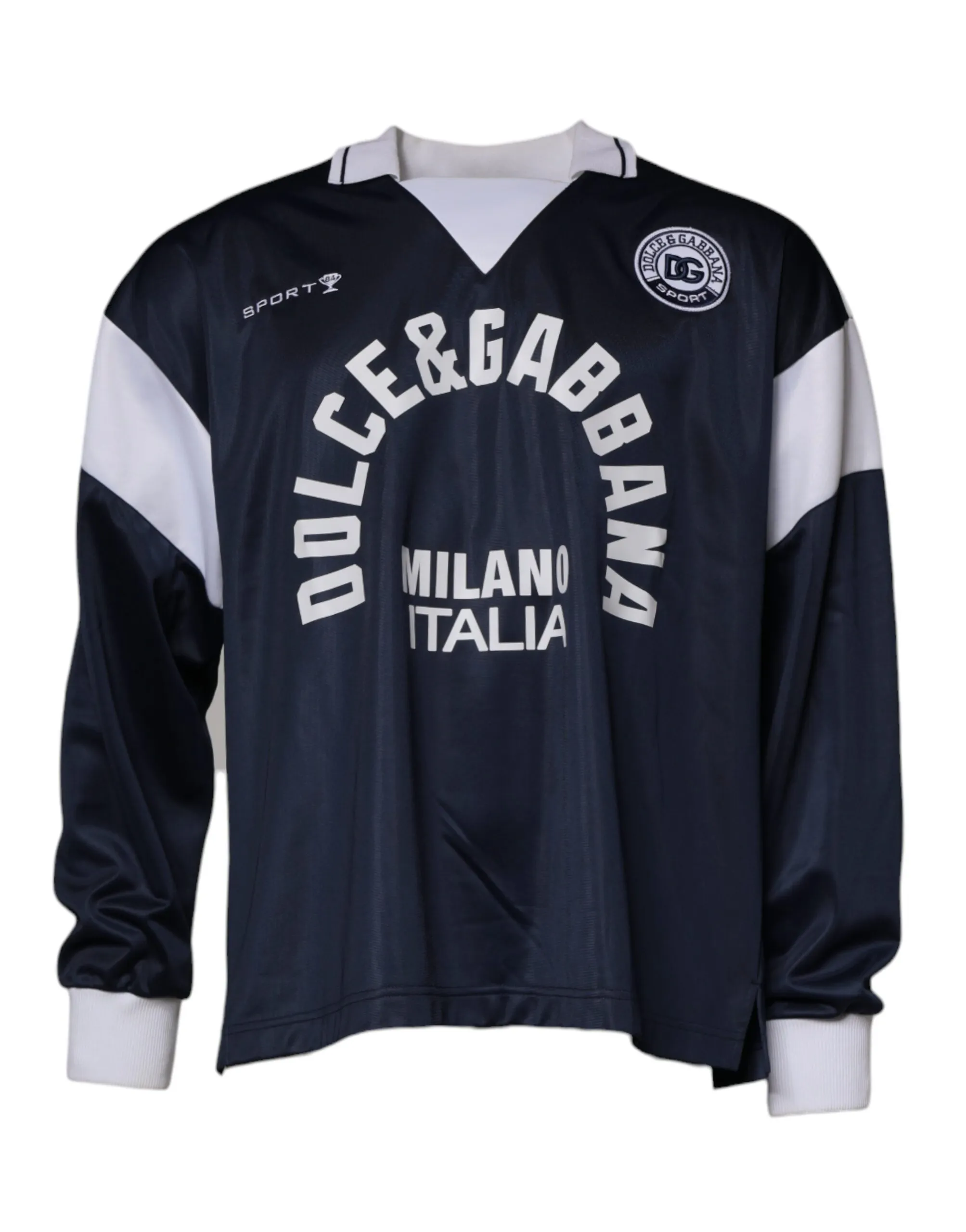 Dolce & Gabbana Men's Blue Logo Jersey Collared Pullover Sweater
