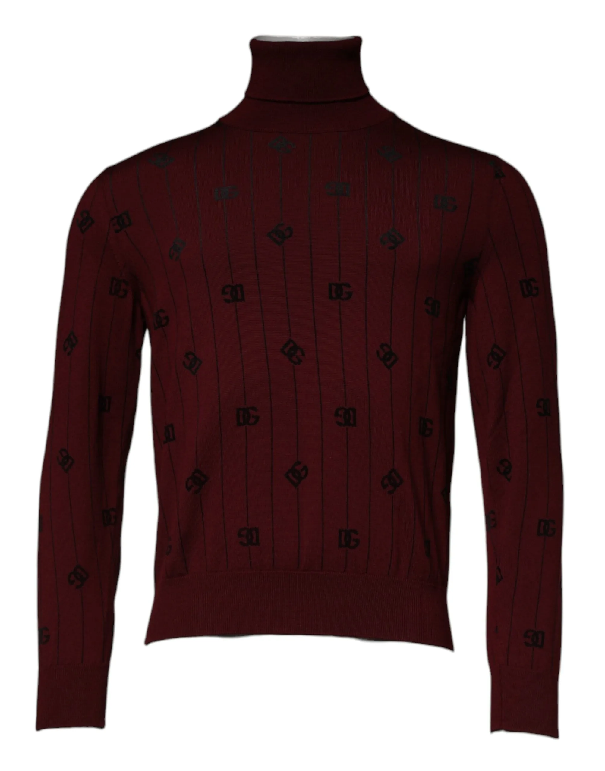 Dolce & Gabbana Men's Maroon Monogram Turtleneck Pullover Sweater