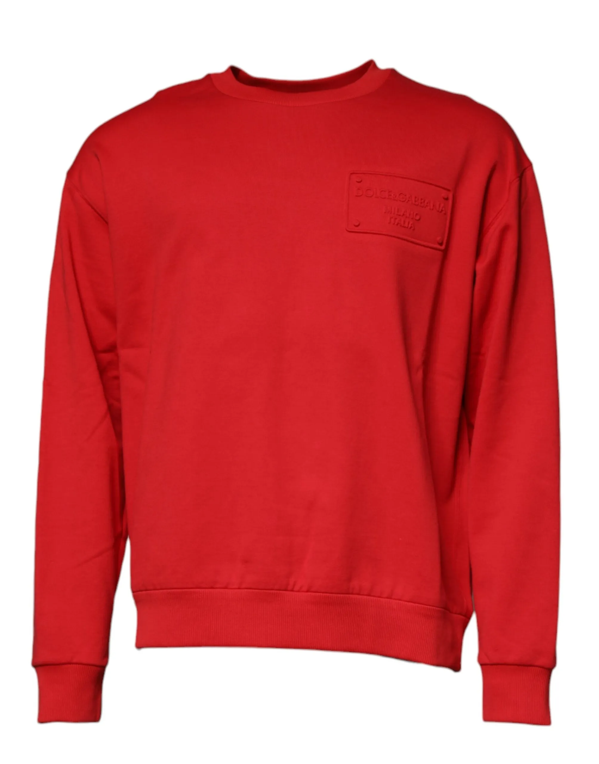Dolce & Gabbana Men's Red Logo Cotton Crew Neck Pullover Sweater