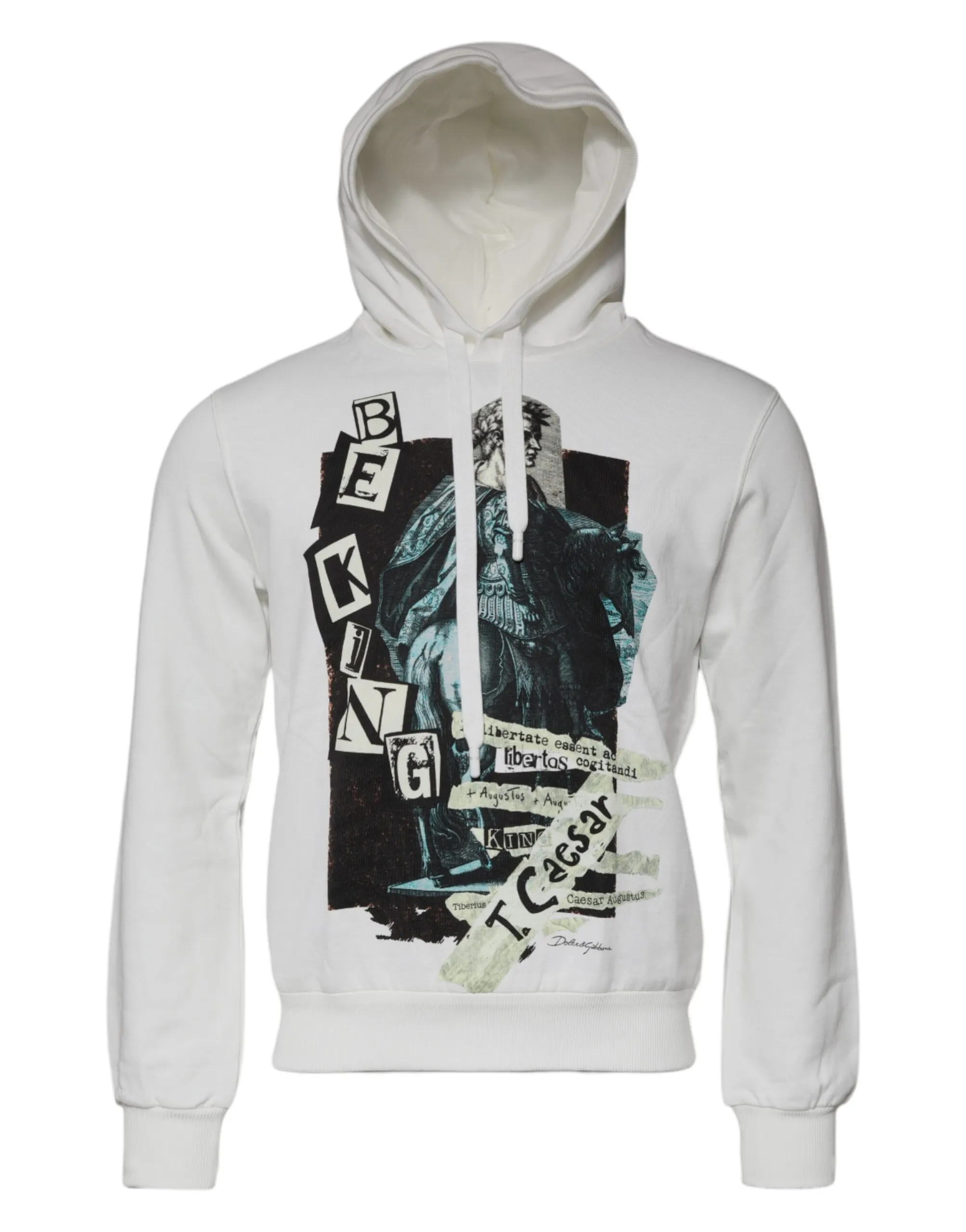 Dolce & Gabbana Men's White Caesar Cotton Hooded Pullover Sweater