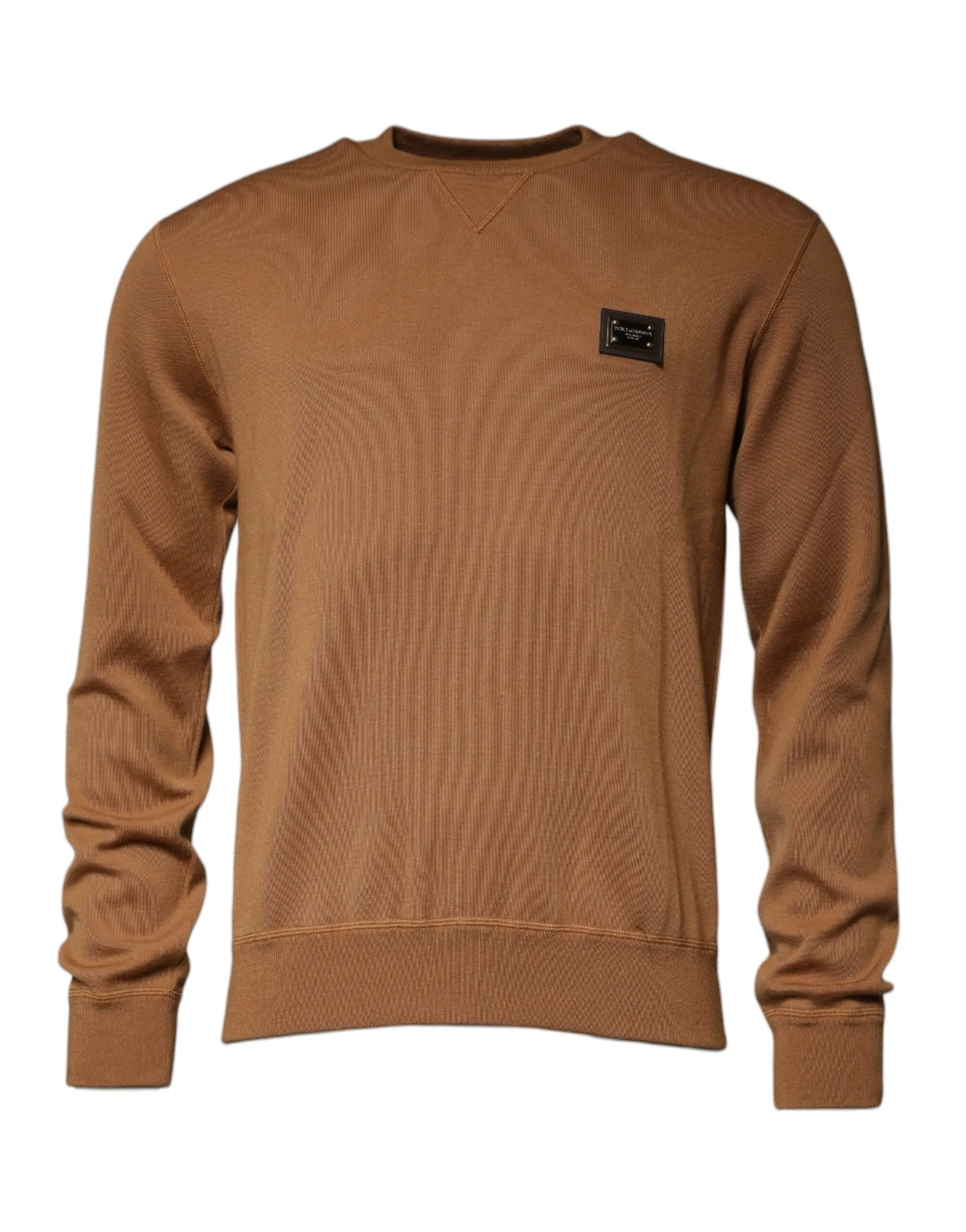 Dolce & Gabbana Men's Brown Logo Plaque Crew Neck Pullover Sweater