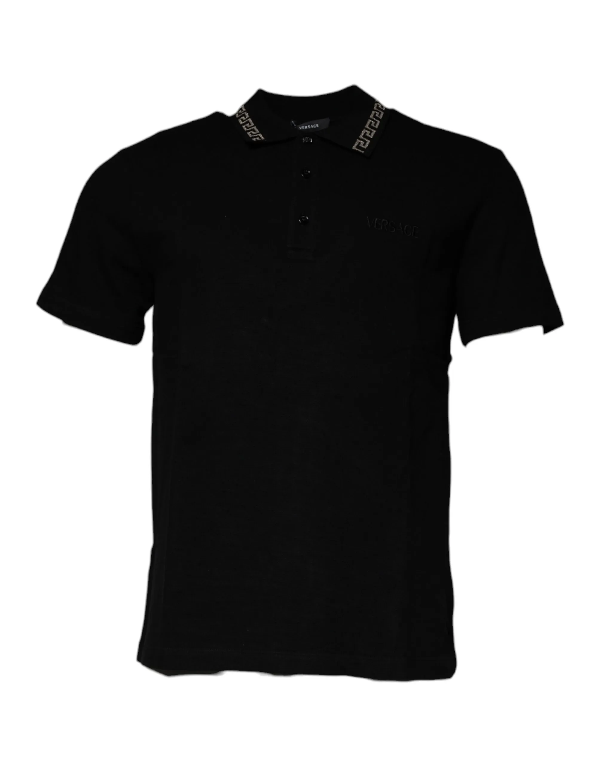 Versace Men's Black Viscose Collared Polo Short Sleeves T-shirt