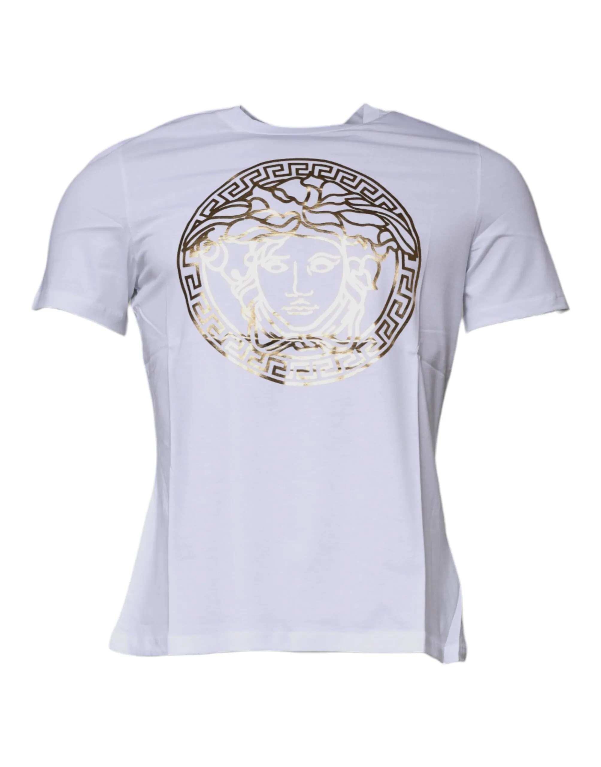 Versace Men's White Medusa Print Cotton Crew Neck T-shirt