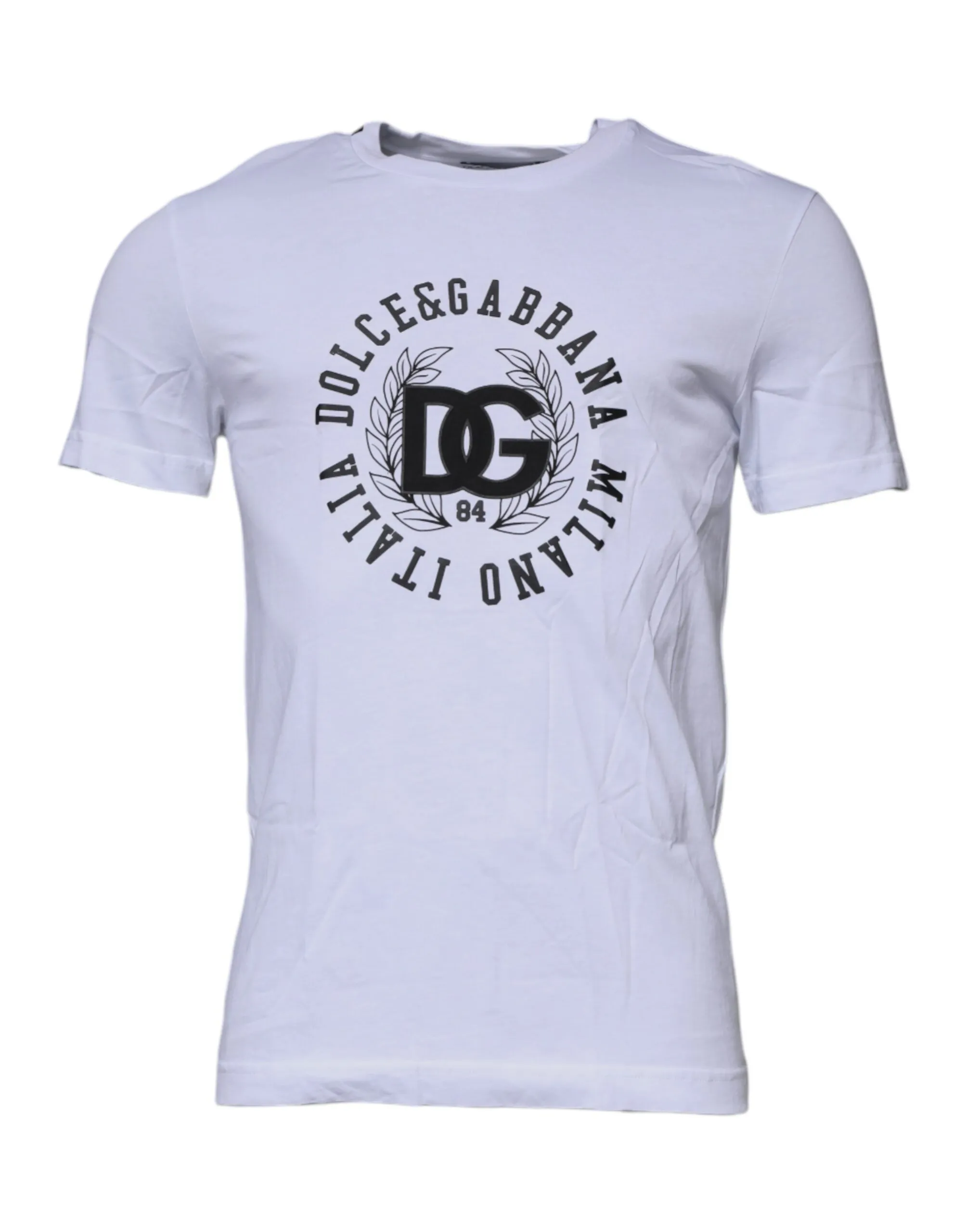 Dolce & Gabbana Men's White Logo Print Cotton Crew Neck T-shirt