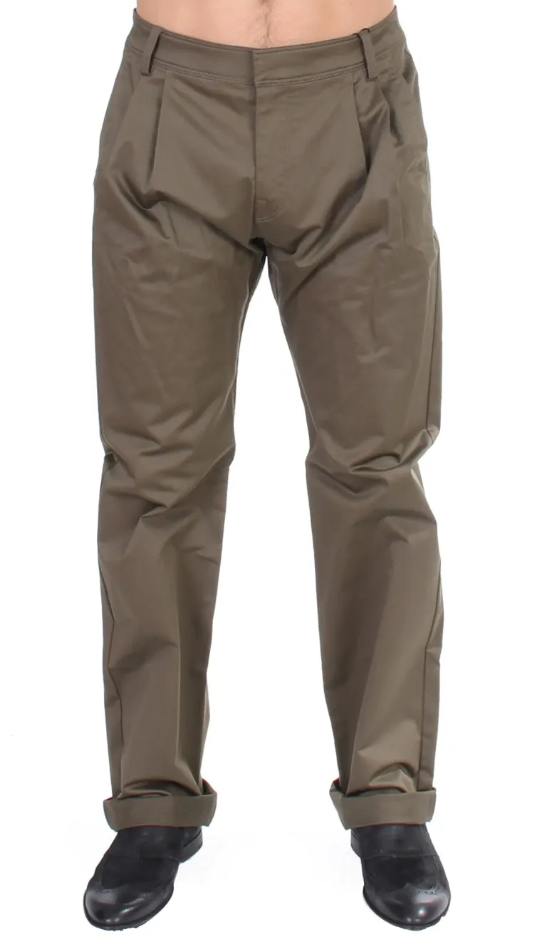 GF Ferre Men's Elegant Green Comfort Straight Fit Pants