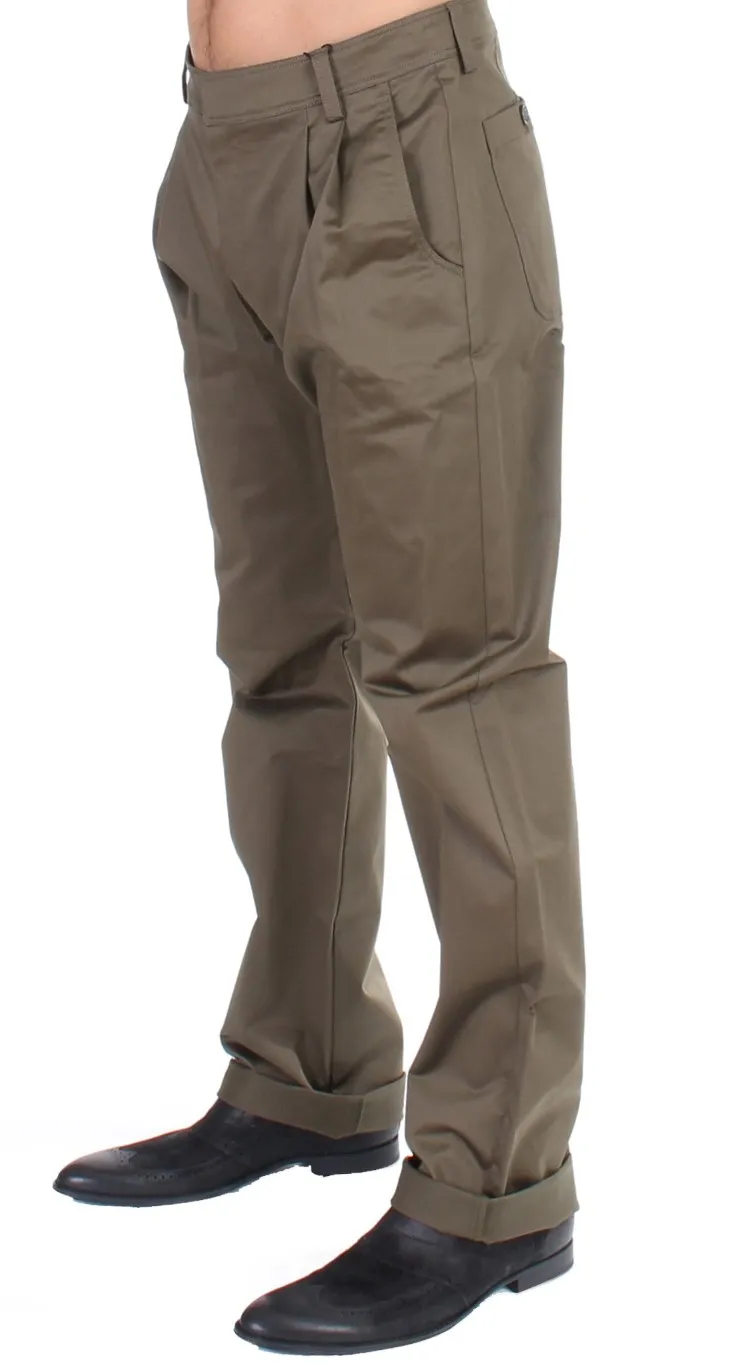 GF Ferre Men's Elegant Green Comfort Straight Fit Pants