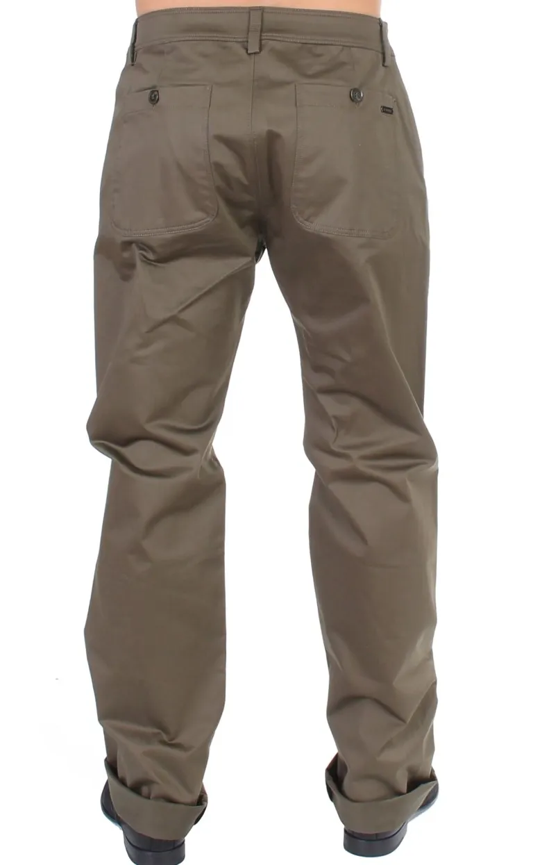 GF Ferre Men's Elegant Green Comfort Straight Fit Pants