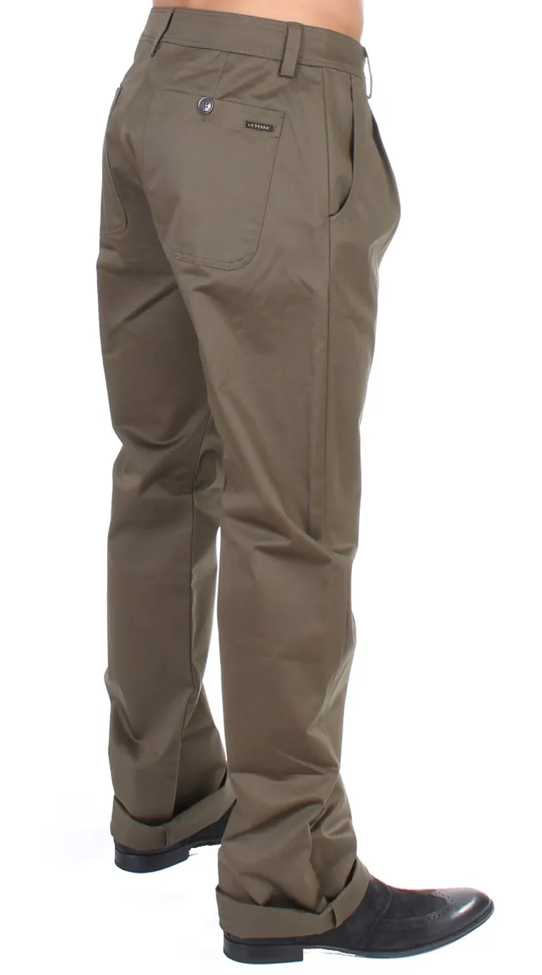 GF Ferre Men's Elegant Green Comfort Straight Fit Pants
