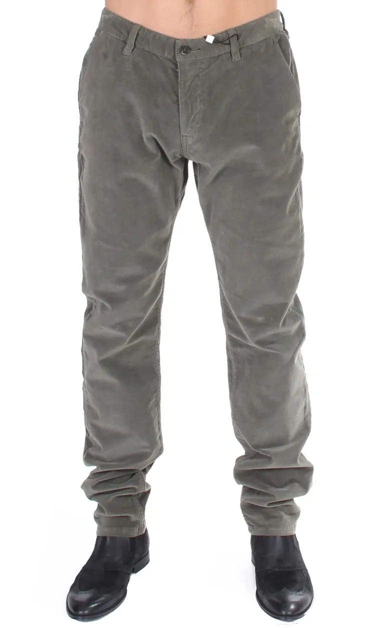 GF Ferre Men's Chic Green Corduroy Straight Fit Pants