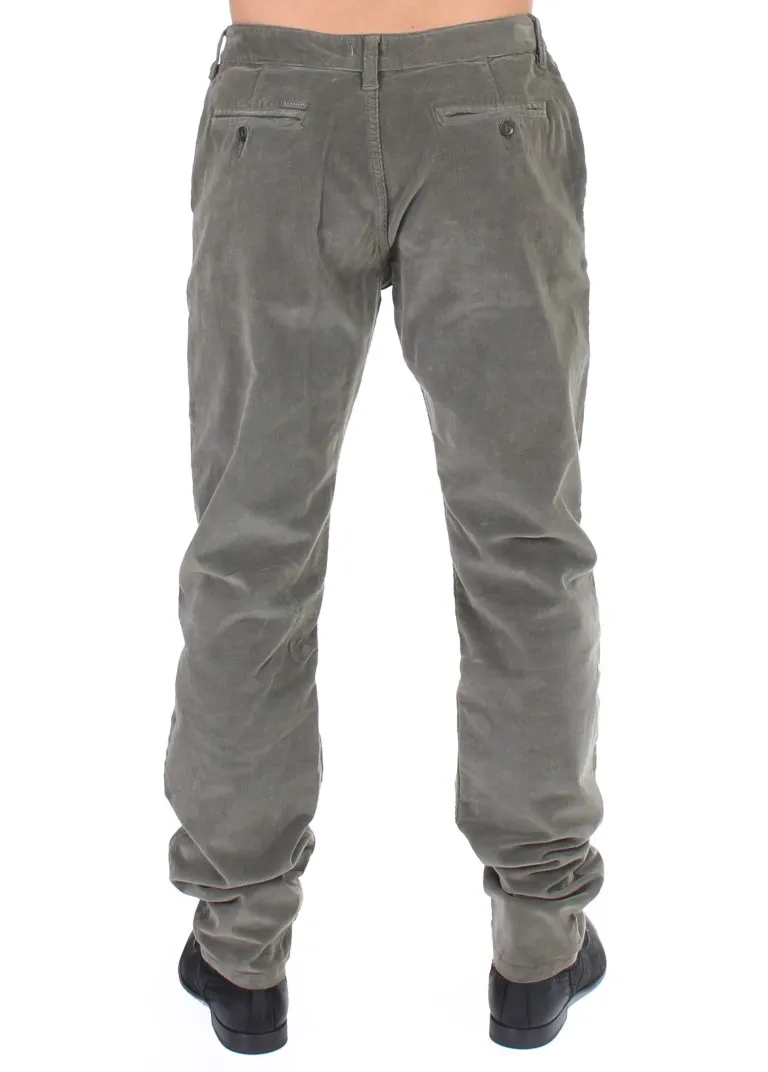 GF Ferre Men's Chic Green Corduroy Straight Fit Pants