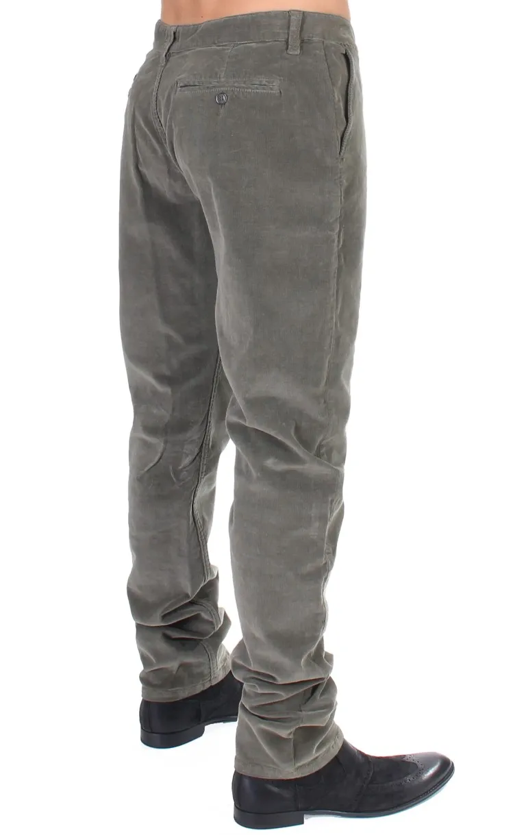 GF Ferre Men's Chic Green Corduroy Straight Fit Pants