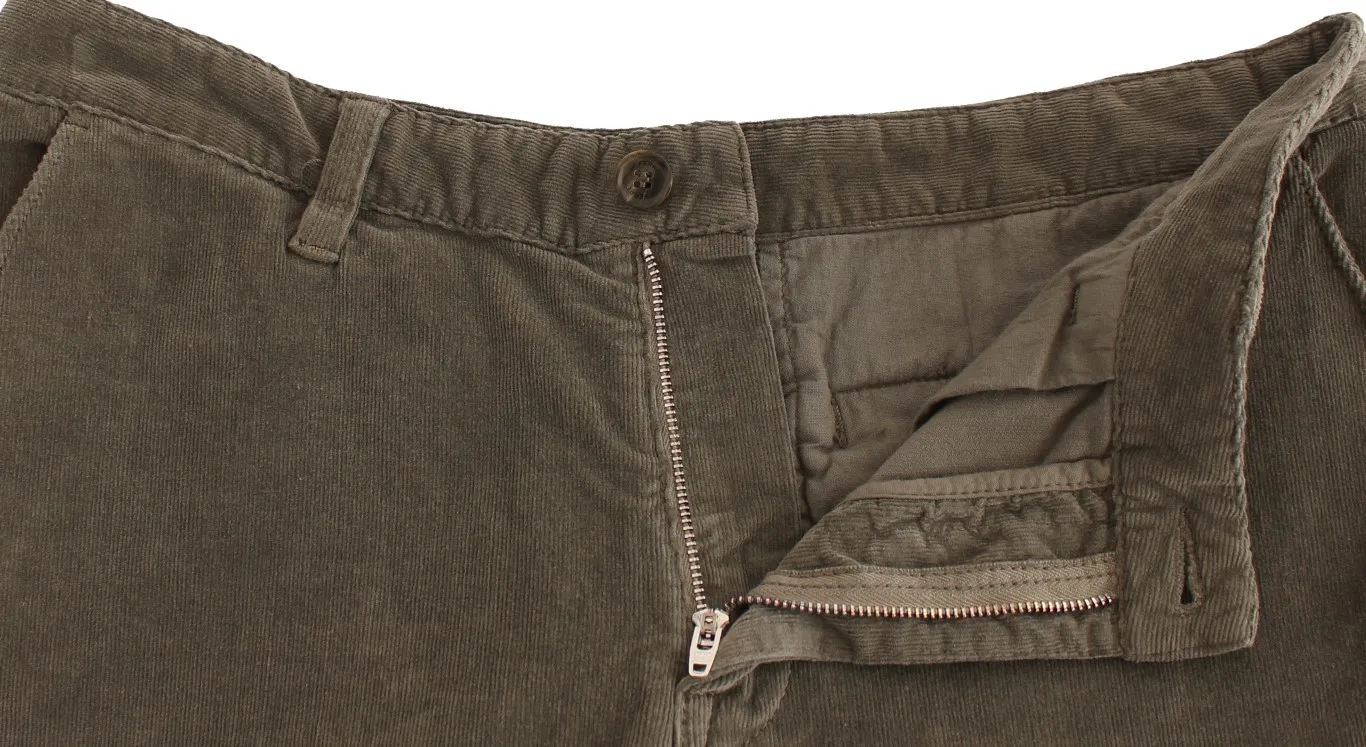 GF Ferre Men's Chic Green Corduroy Straight Fit Pants