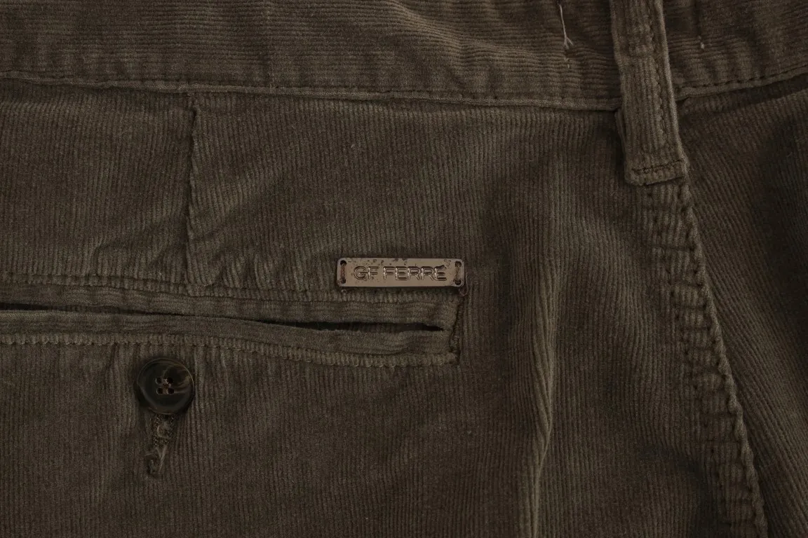 GF Ferre Men's Chic Green Corduroy Straight Fit Pants